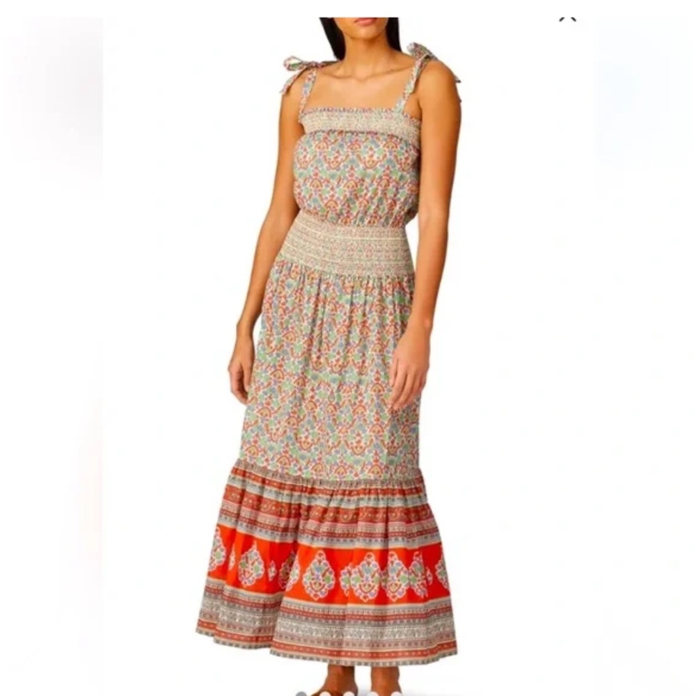 NWT Tory Burch Legacy Paisley Smocked Tie Shoulder Cotton Sun Maxi Dr